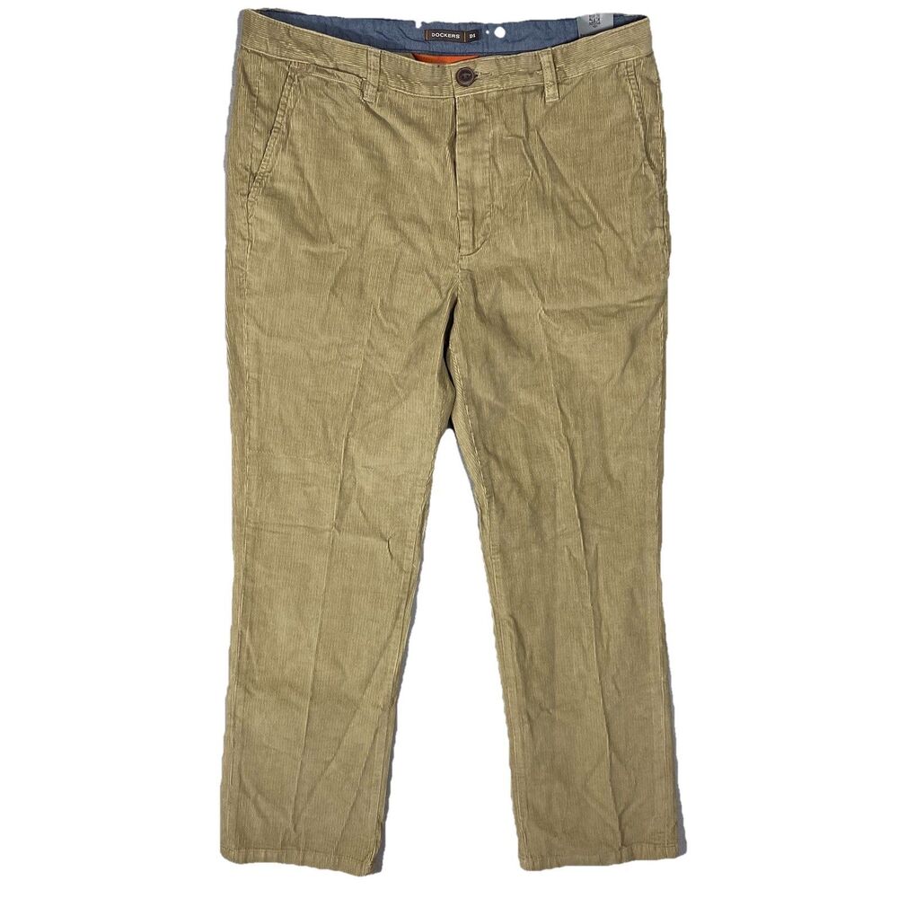 Dockers D1 Slim Fit Corduroy Pants Mens 36x32 Khaki Tan 100% Cotton 44358-0021